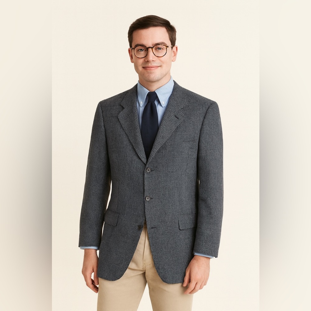 Canali x Boyds Blue Houndstooth Virgin Wool Blazer Sz. 56